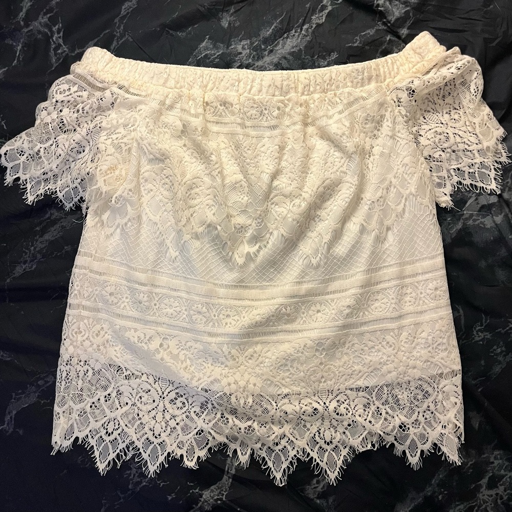 Rue21 Cream Smocked Ruffled Off-Shoulder Blouse